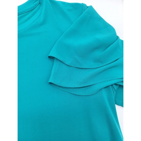 Michael Michael Kors SZ LG Teal Jersey SS Flutter Sleeve Shift T-Shirt Dress - Picture 8 of 9
